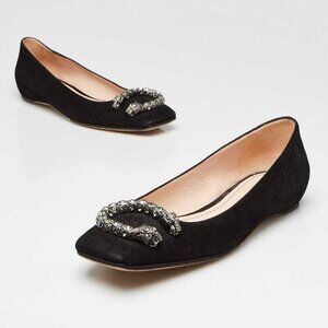 Gucci Black Suede Dionysus Embellished Square Toe Flats Size 3.5/34